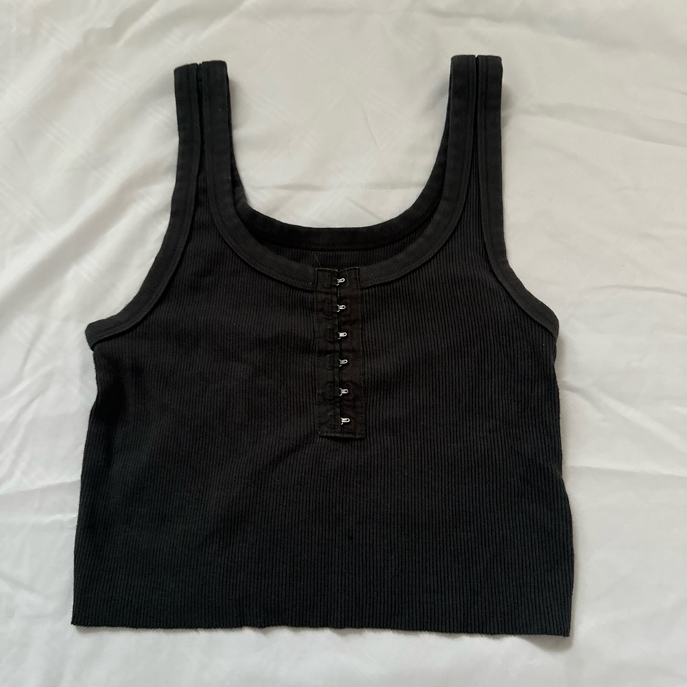 Aerie Black Buttoned Crop Tank Top